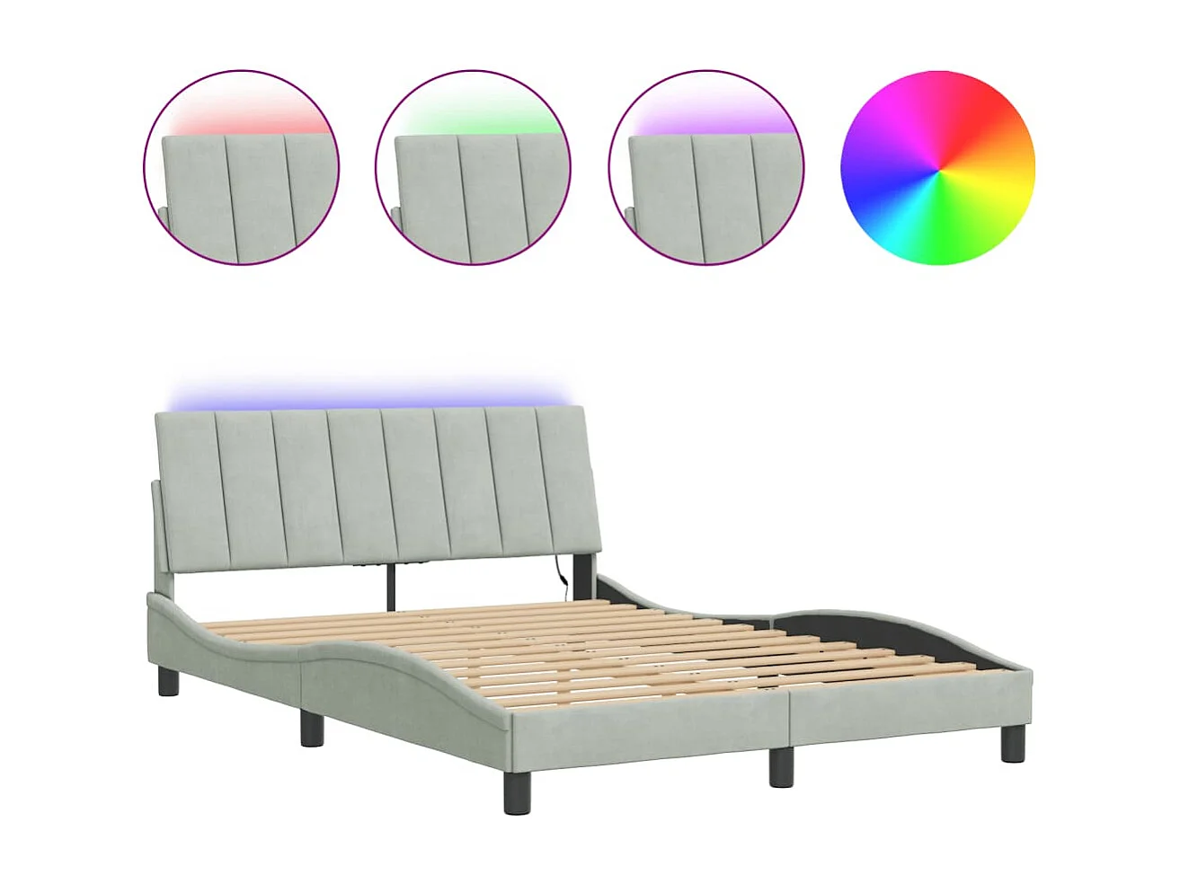 Cadre de lit avec LED sans matelas gris clair 120x200cm velours