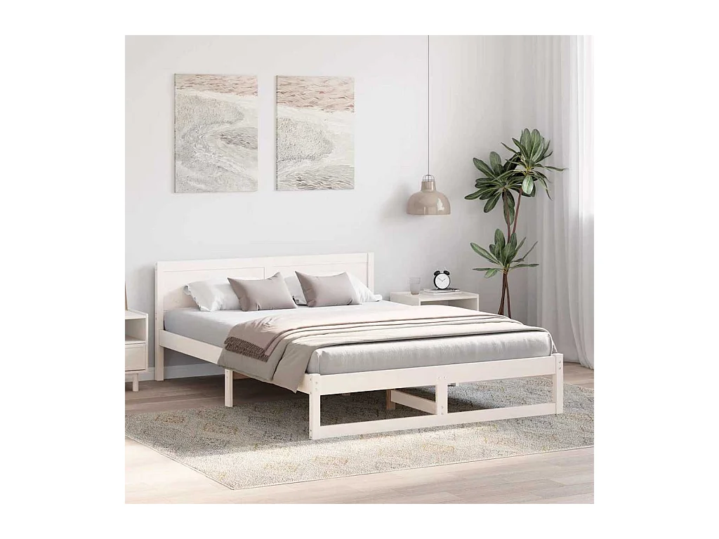 Struttura letto bianca 150 x 200 cm Legno massello di pino