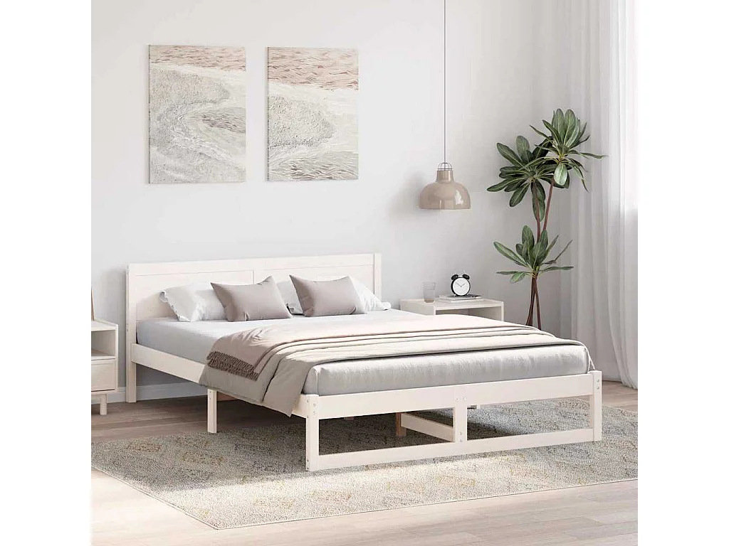 Estructura de cama blanca 150 x 200 cm Madera maciza de pino