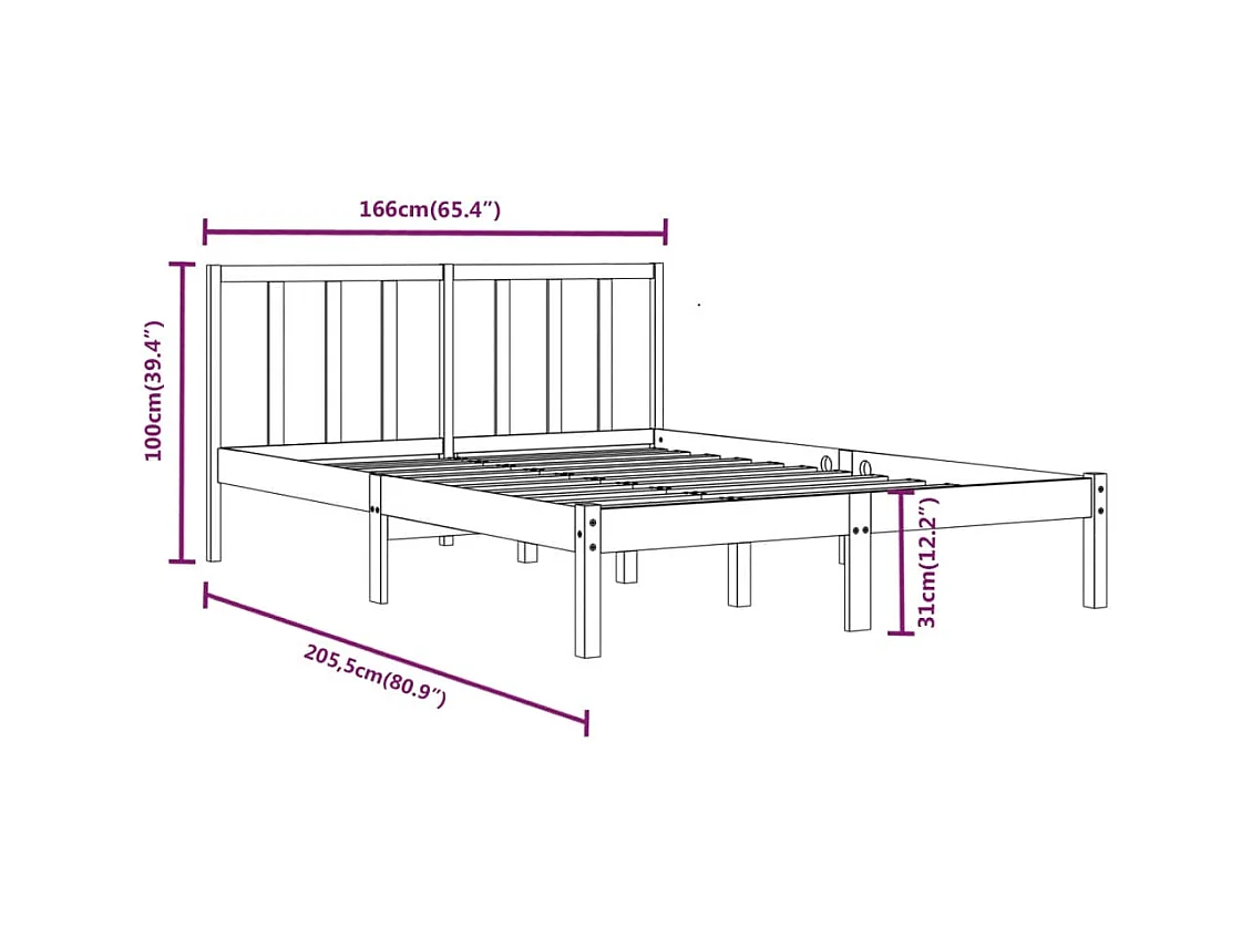 Cadre de lit sans matelas bois massif de pin 160x200 cm
