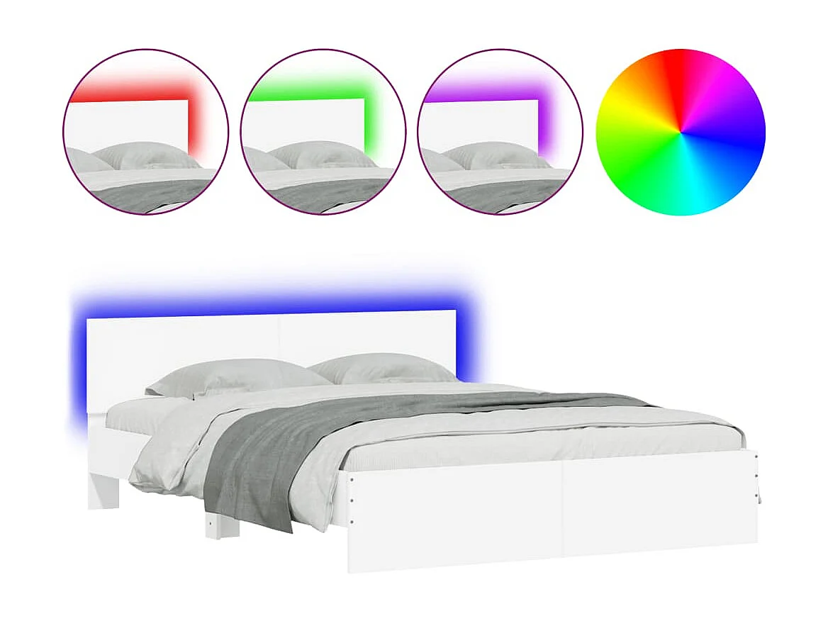 Estructura de cama con LED sin colchón blanco 160x200 cm