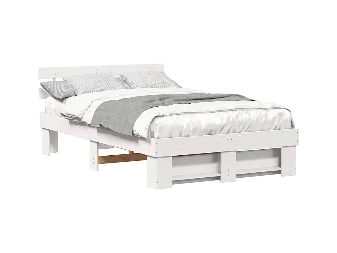Wit bedframe 140 x 190 cm Massief grenenhout