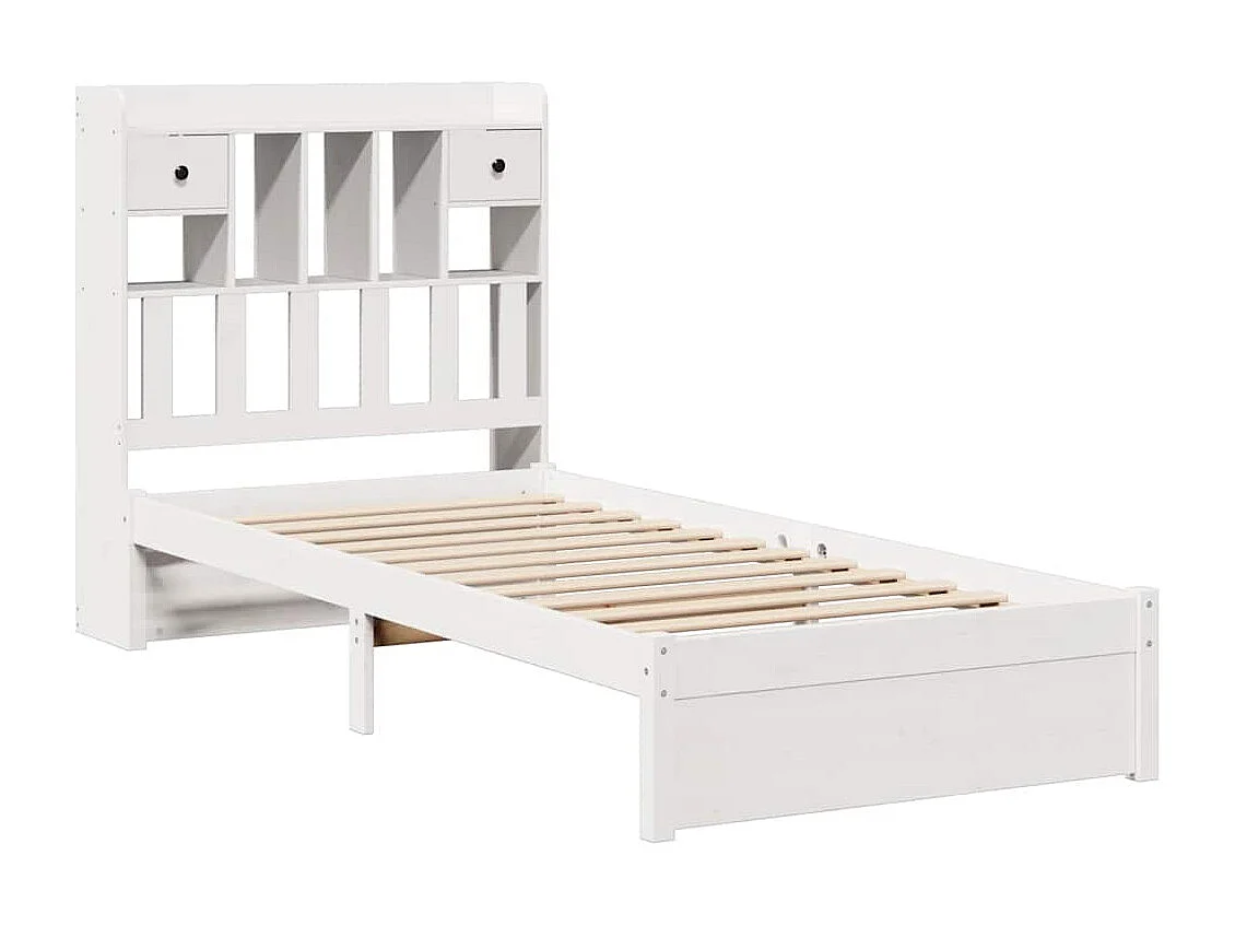 Lit bibliothèque sans matelas blanc 75x190cm bois de pin massif