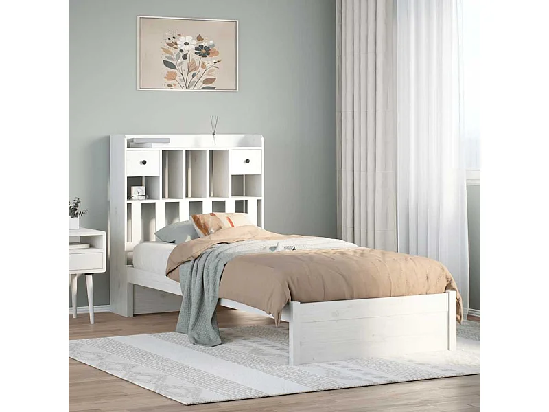 Lit bibliothèque sans matelas blanc 75x190cm bois de pin massif