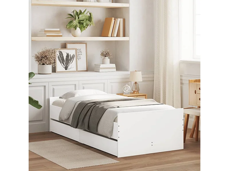 Estructura de cama con cajones sin colchón blanca 90x200 cm