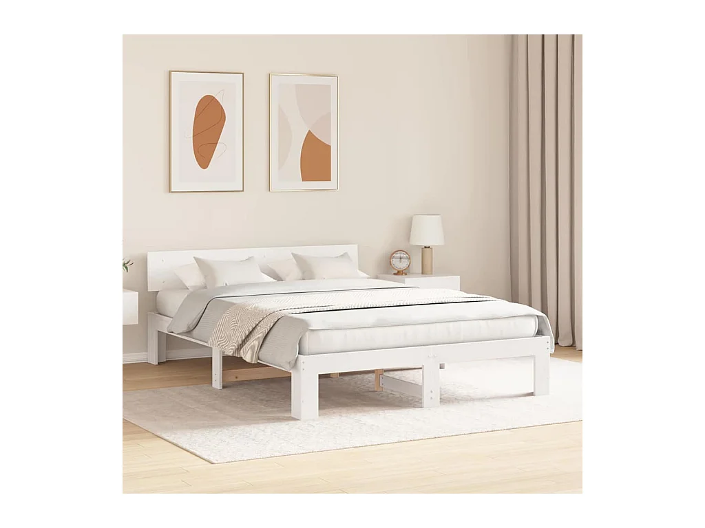 Wit bedframe 160 x 200 cm Massief grenenhout