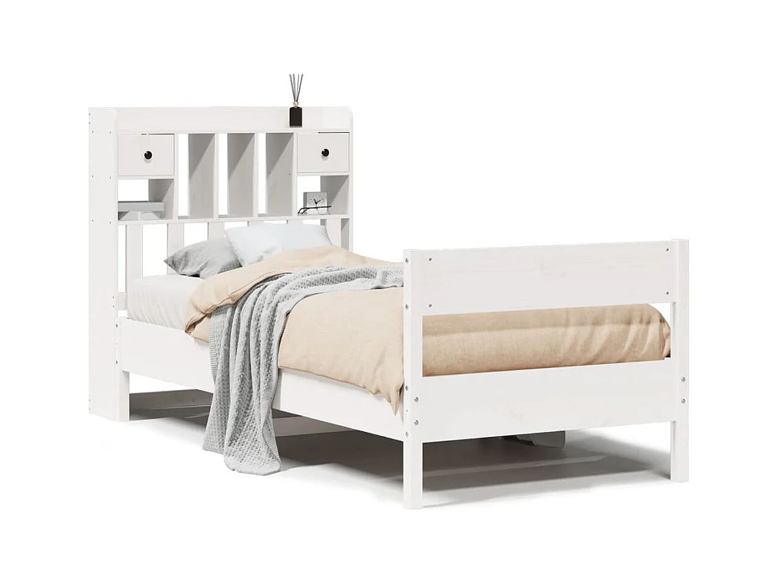 Cama librería blanca sin colchón 75x190cm madera maciza de pino