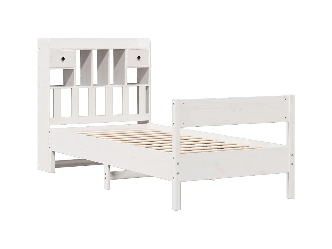 Cama librería blanca sin colchón 75x190cm madera maciza de pino