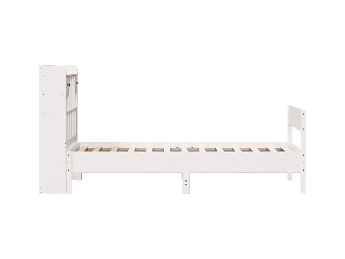 Cama librería blanca sin colchón 75x190cm madera maciza de pino