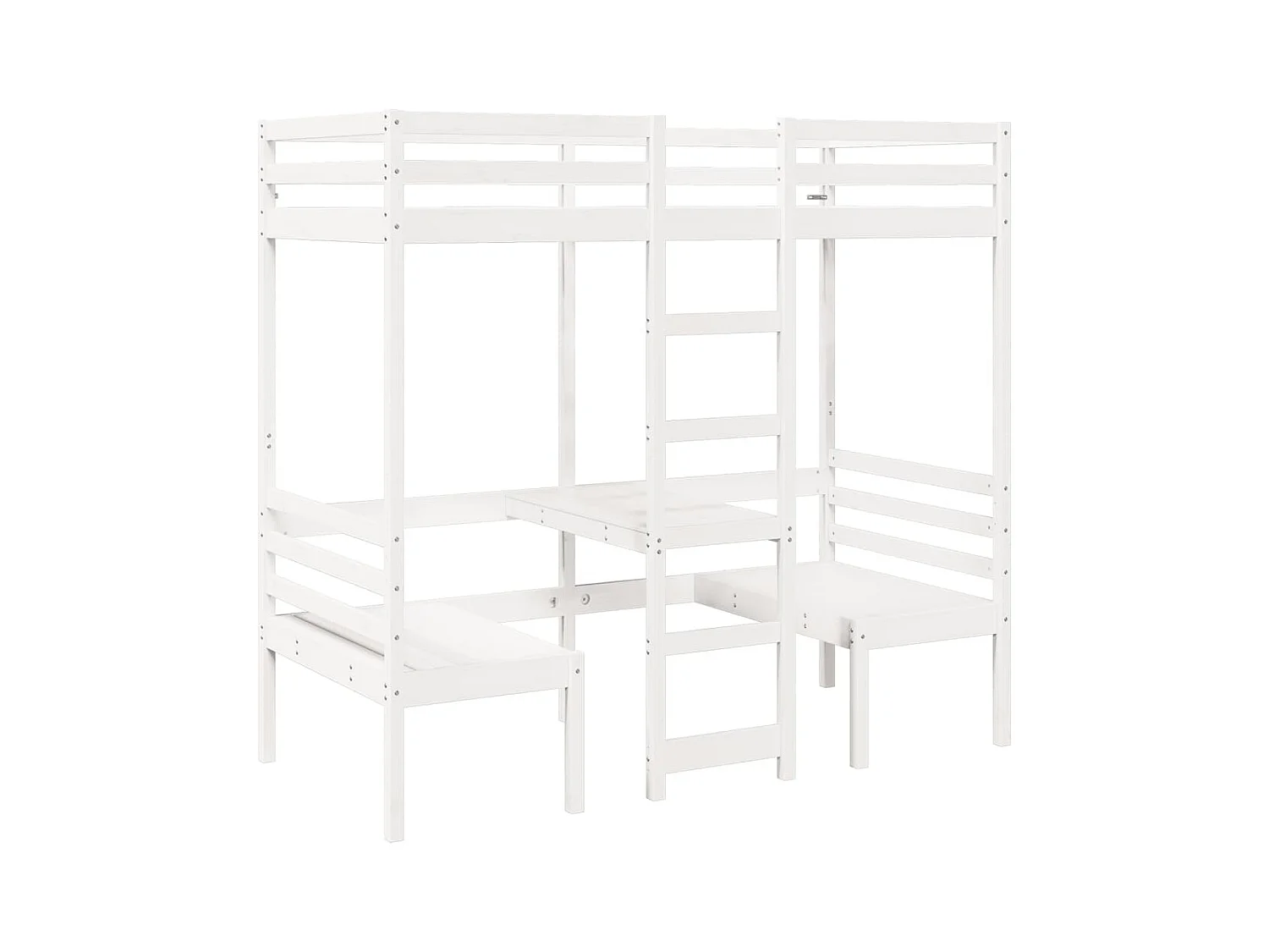 Cama alta blanca con escritorio y sillas 75x190 cm pino macizo