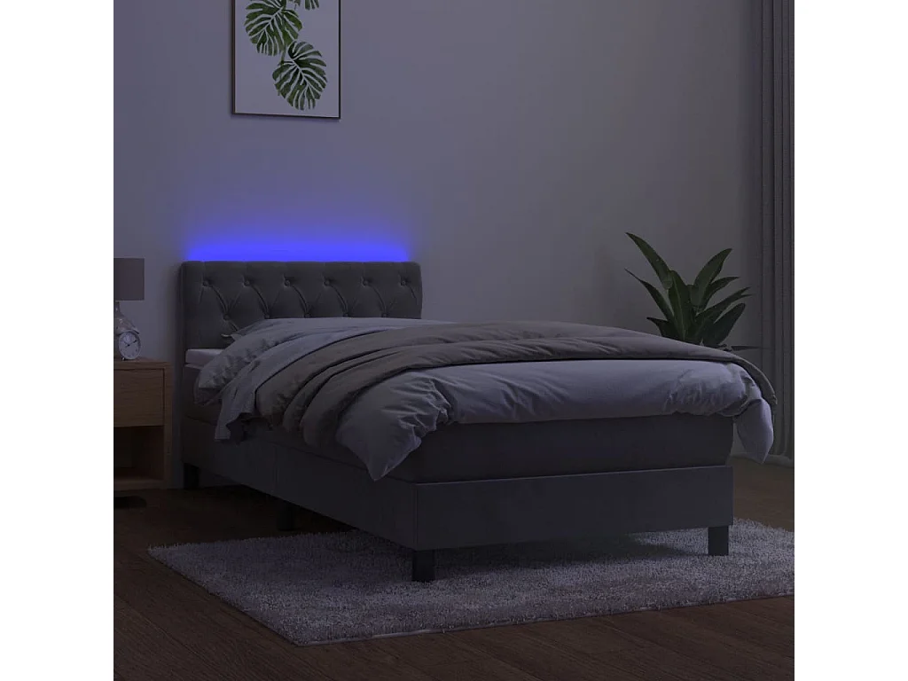 Sommier à lattes de lit avec matelas et LED Gris clair 80x200cm