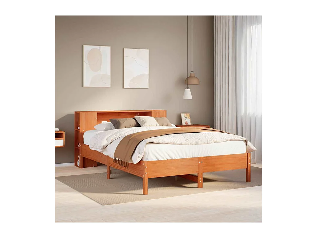 Cama biblioteca sin colchón marrón cera 135x190 cm pino macizo
