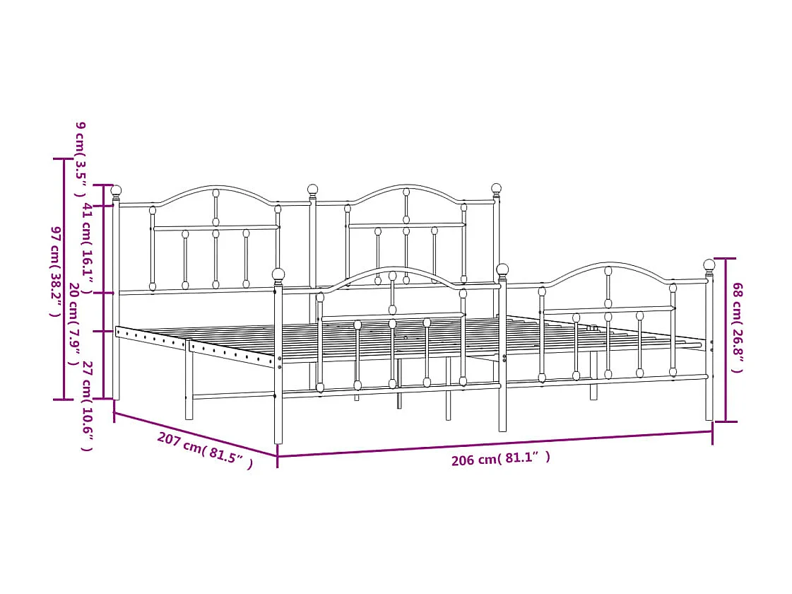 Estructura de cama de metal sin colchón ni piecero blanco 200x200 cm