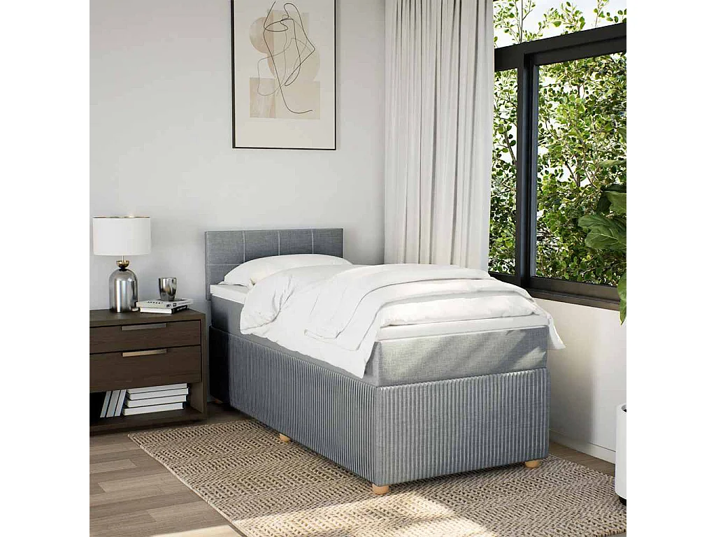 Sommier à lattes de lit avec matelas Gris clair 90x200 cm Tissu