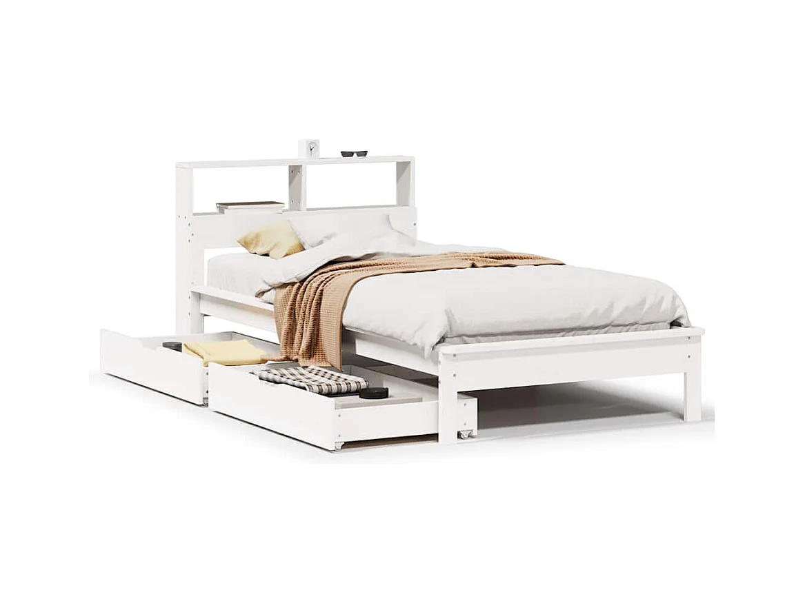 Cama librería blanca sin colchón 75x190cm madera maciza de pino