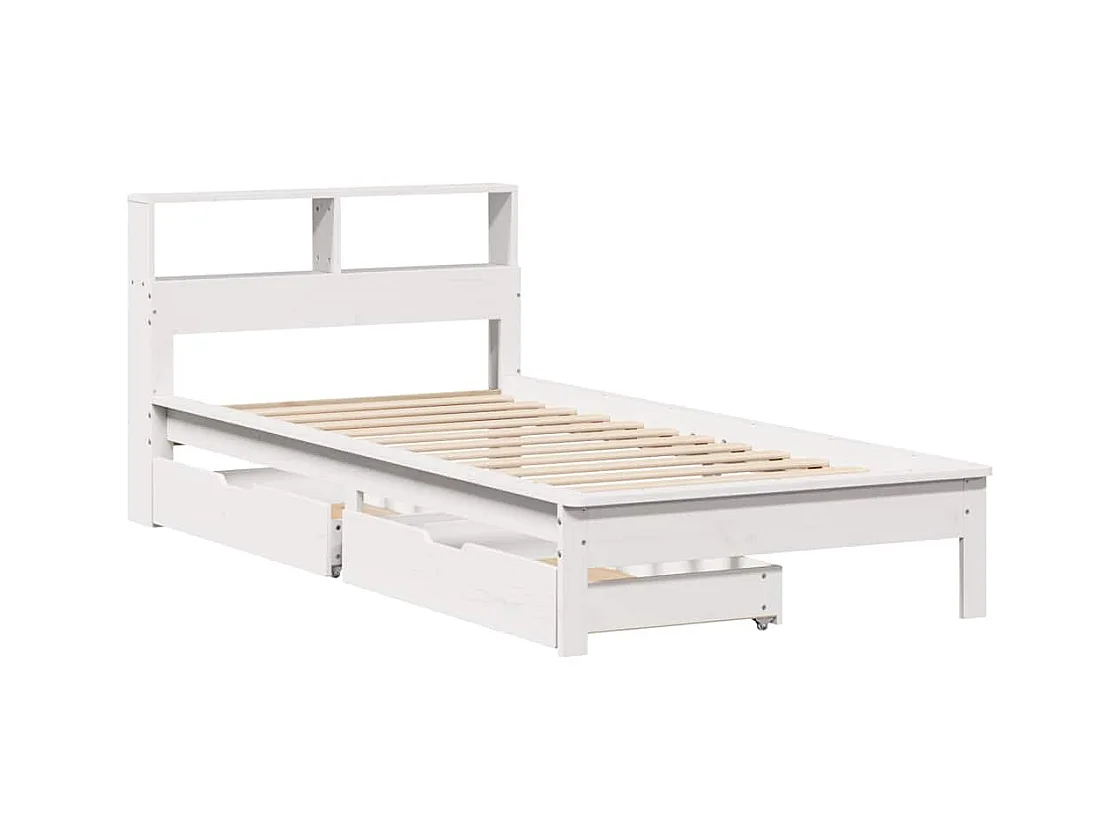 Cama librería blanca sin colchón 75x190cm madera maciza de pino