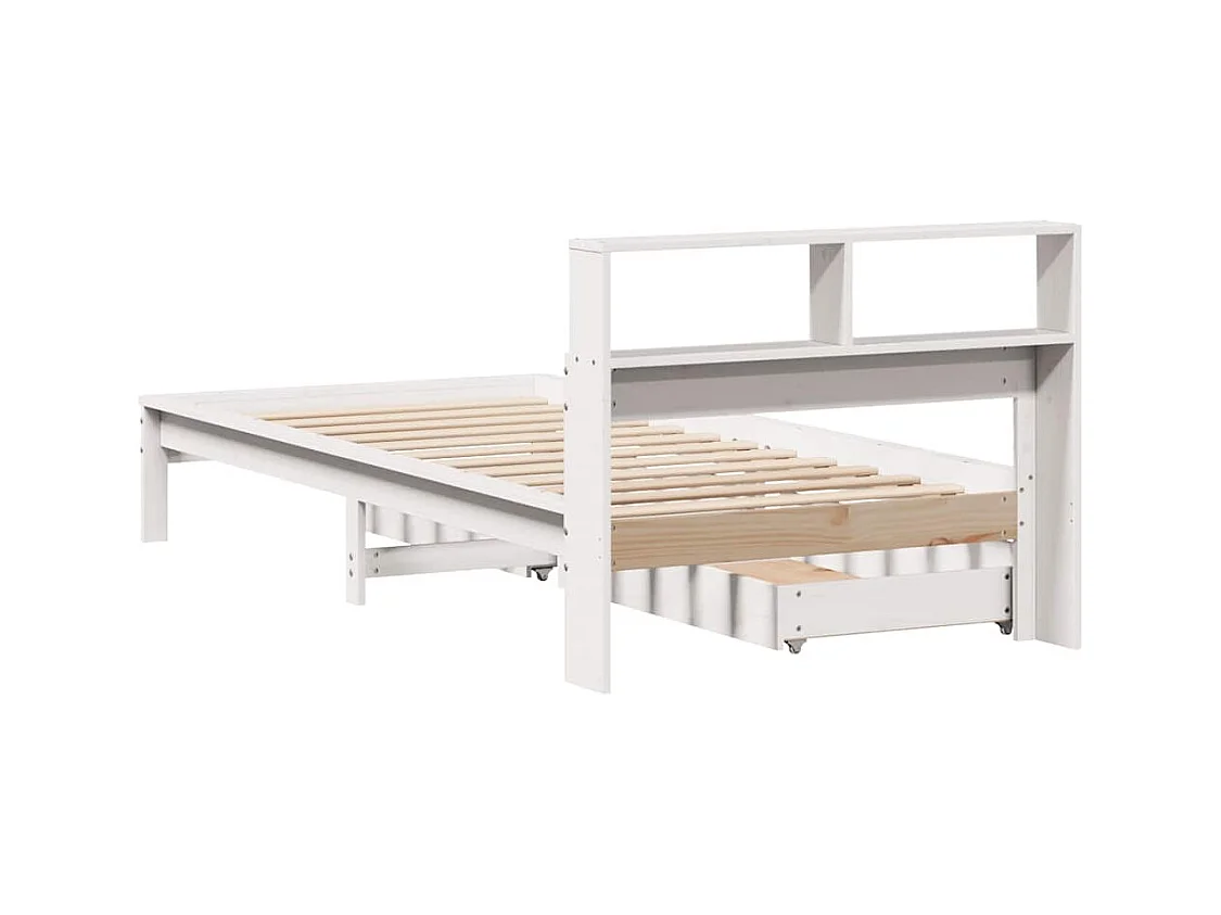 Cama librería blanca sin colchón 75x190cm madera maciza de pino