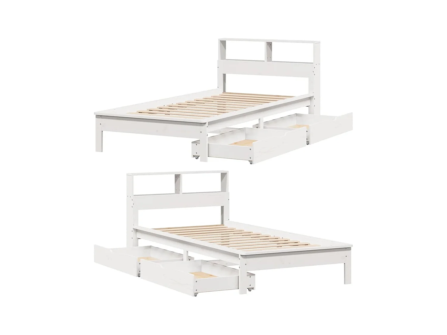 Cama librería blanca sin colchón 75x190cm madera maciza de pino