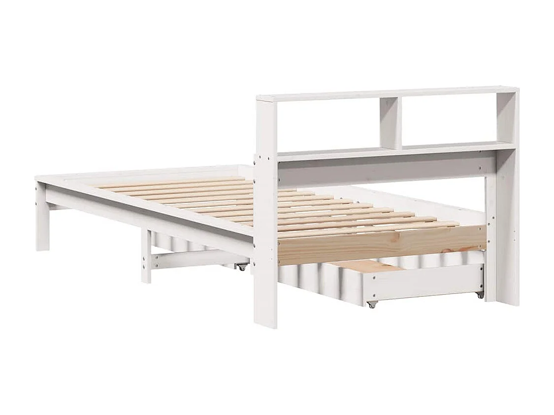 Lit bibliothèque sans matelas blanc 75x190cm bois de pin massif