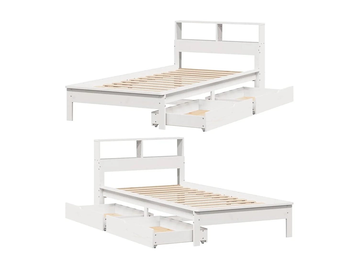 Lit bibliothèque sans matelas blanc 75x190cm bois de pin massif