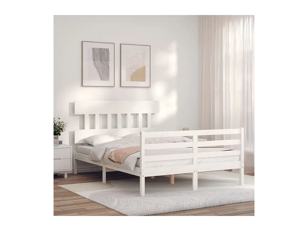 Struttura letto in legno massello bianco senza materasso