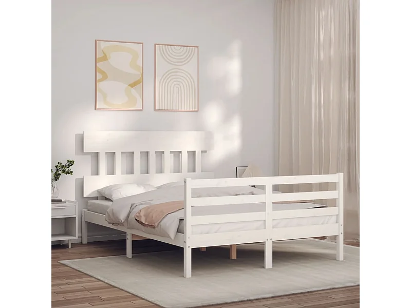 Struttura letto in legno massello bianco senza materasso