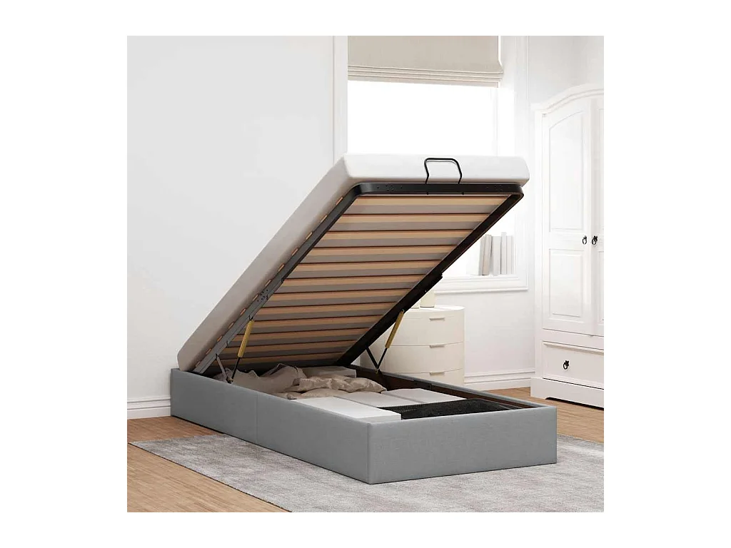 Ottomaanse bedframe zonder matras lichtgrijs 90x200 cm stof