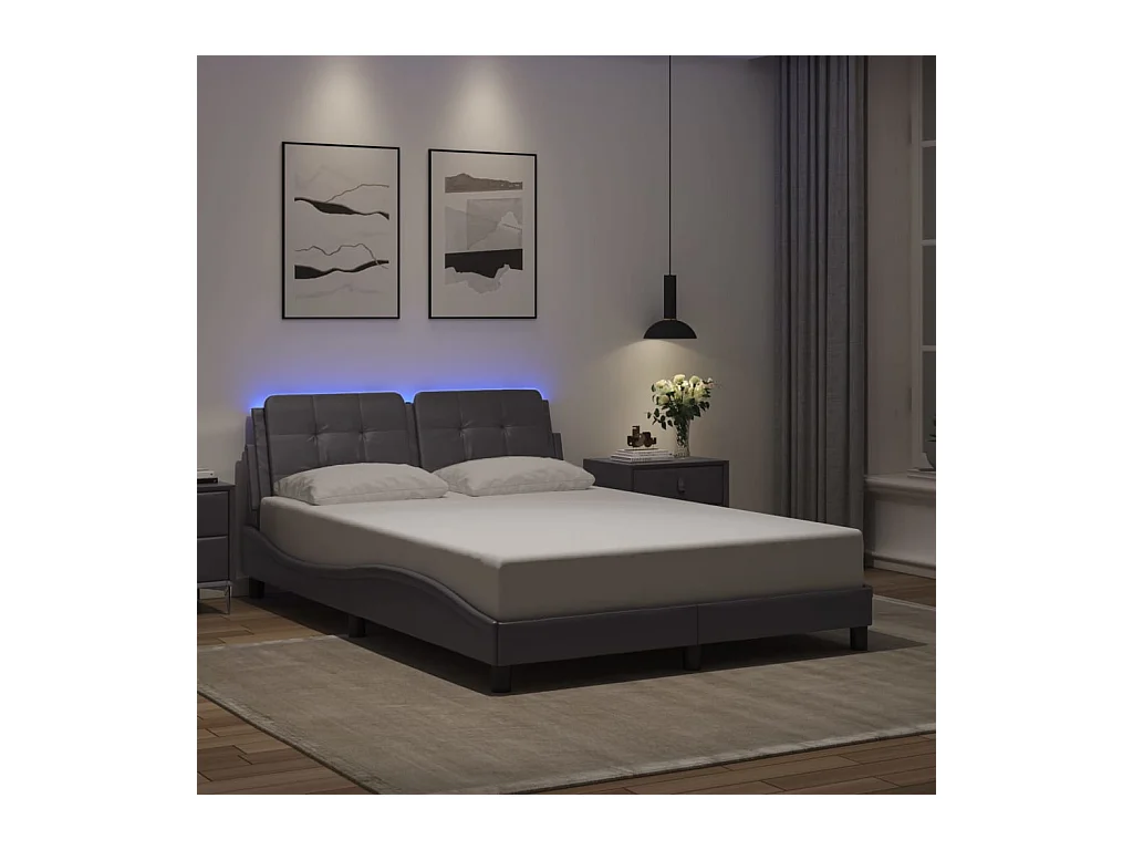 Struttura letto con LED senza materasso grigio 140x190 cm