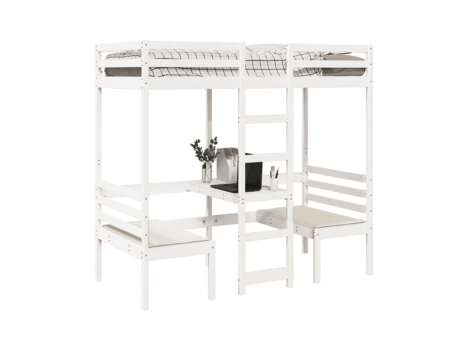 Lit mezzanine avec bureau et chaises blanc 80x200 cm pin massif