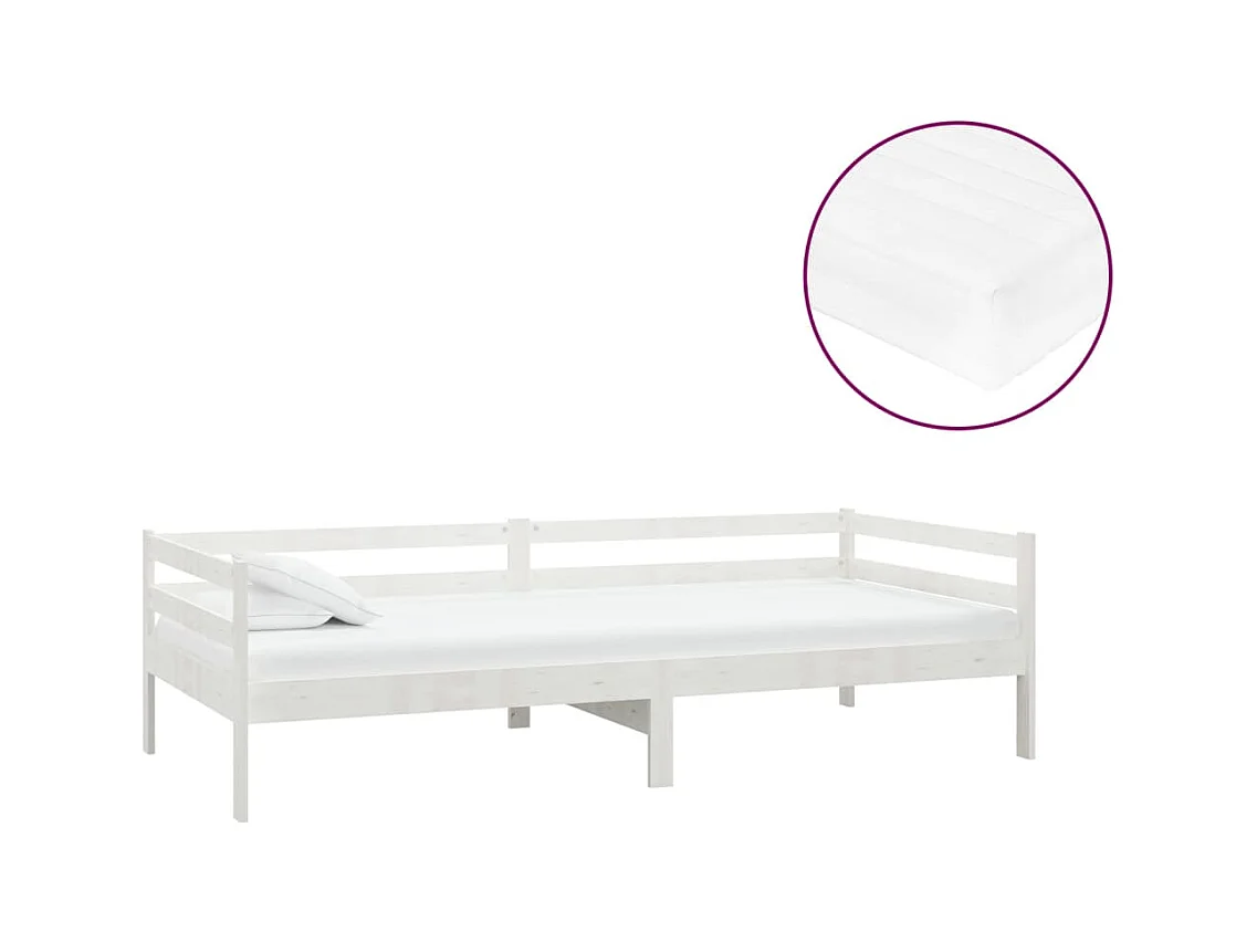 Tagesbett mit Matratze 90x200 cm Weiß Massivholz Kiefer