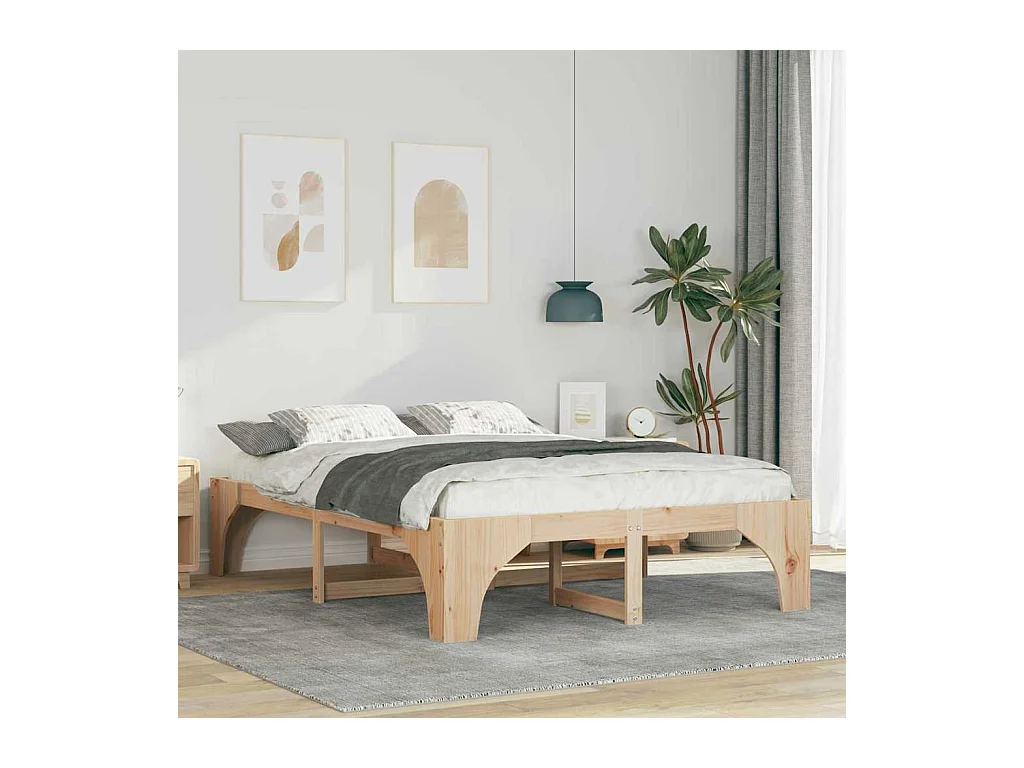 Verhoogd bedframe bruin 140 x 200 cm massief grenenhout