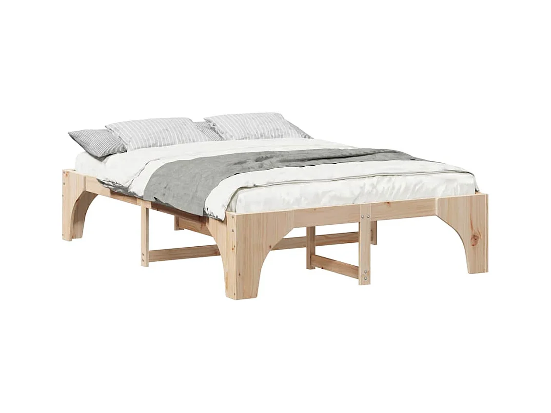 Verhoogd bedframe bruin 140 x 200 cm massief grenenhout