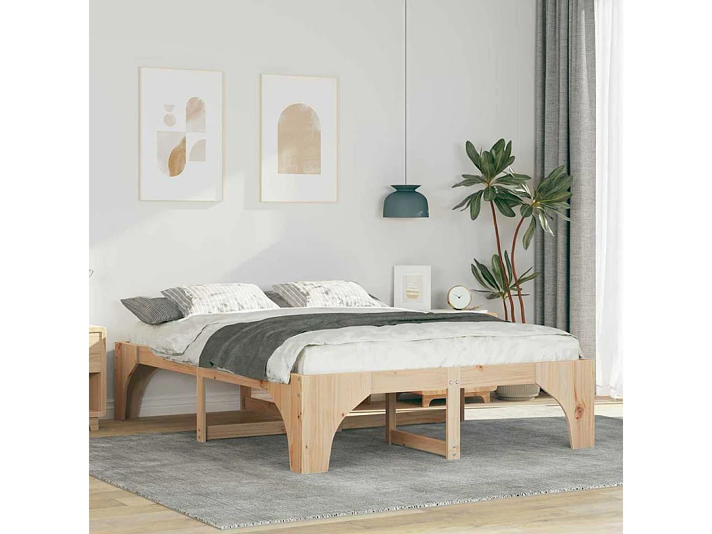 Estructura de cama elevada marrón 140 x 200 cm madera maciza de pino