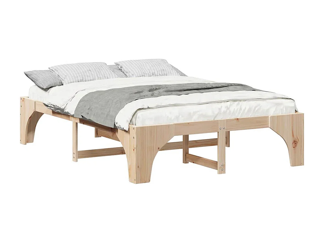 Estructura de cama elevada marrón 140 x 200 cm madera maciza de pino