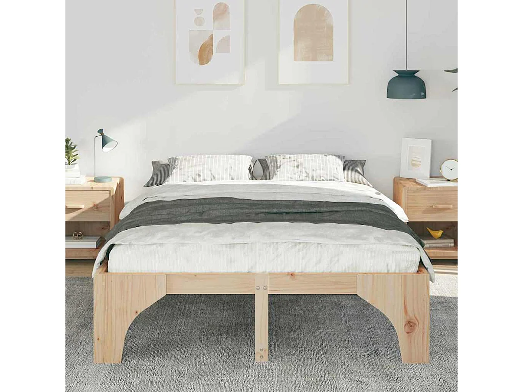 Estructura de cama elevada marrón 140 x 200 cm madera maciza de pino