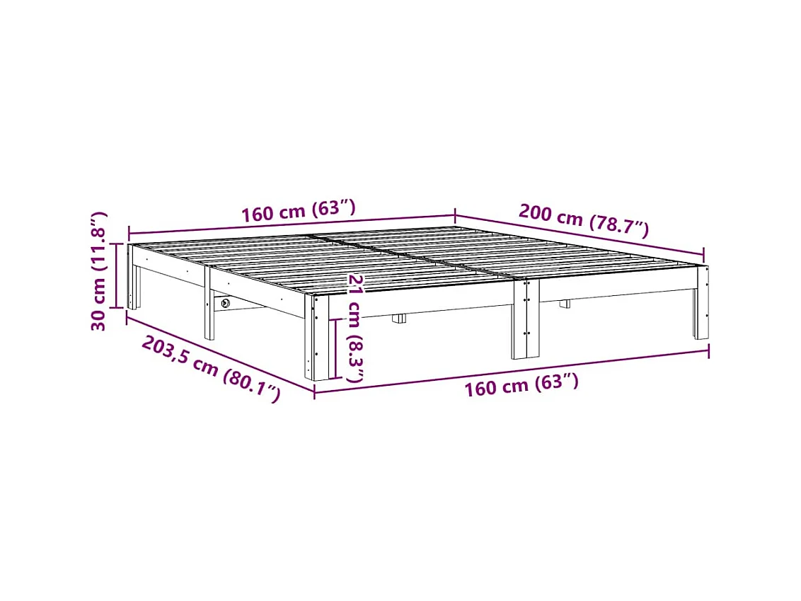 Cadre de lit sans matelas 160x200 cm bois massif de pin