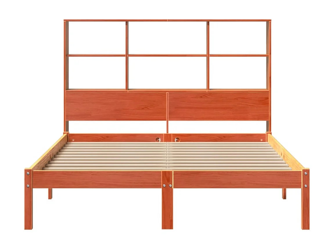 Letto libreria senza materasso, cera marrone, 140x200 cm, pino massiccio
