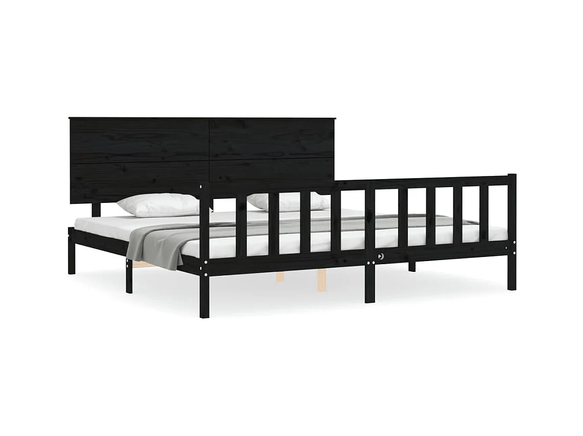 Struttura letto senza materasso nero 200x200 cm in legno massello di pino