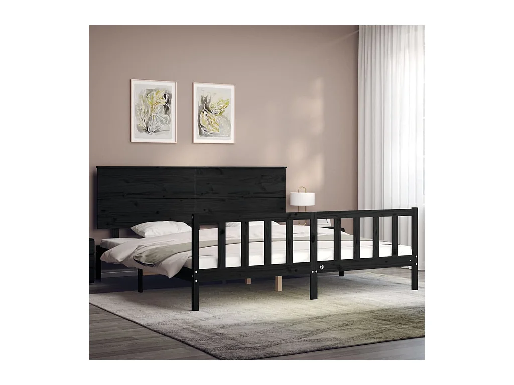 Struttura letto senza materasso nero 200x200 cm in legno massello di pino