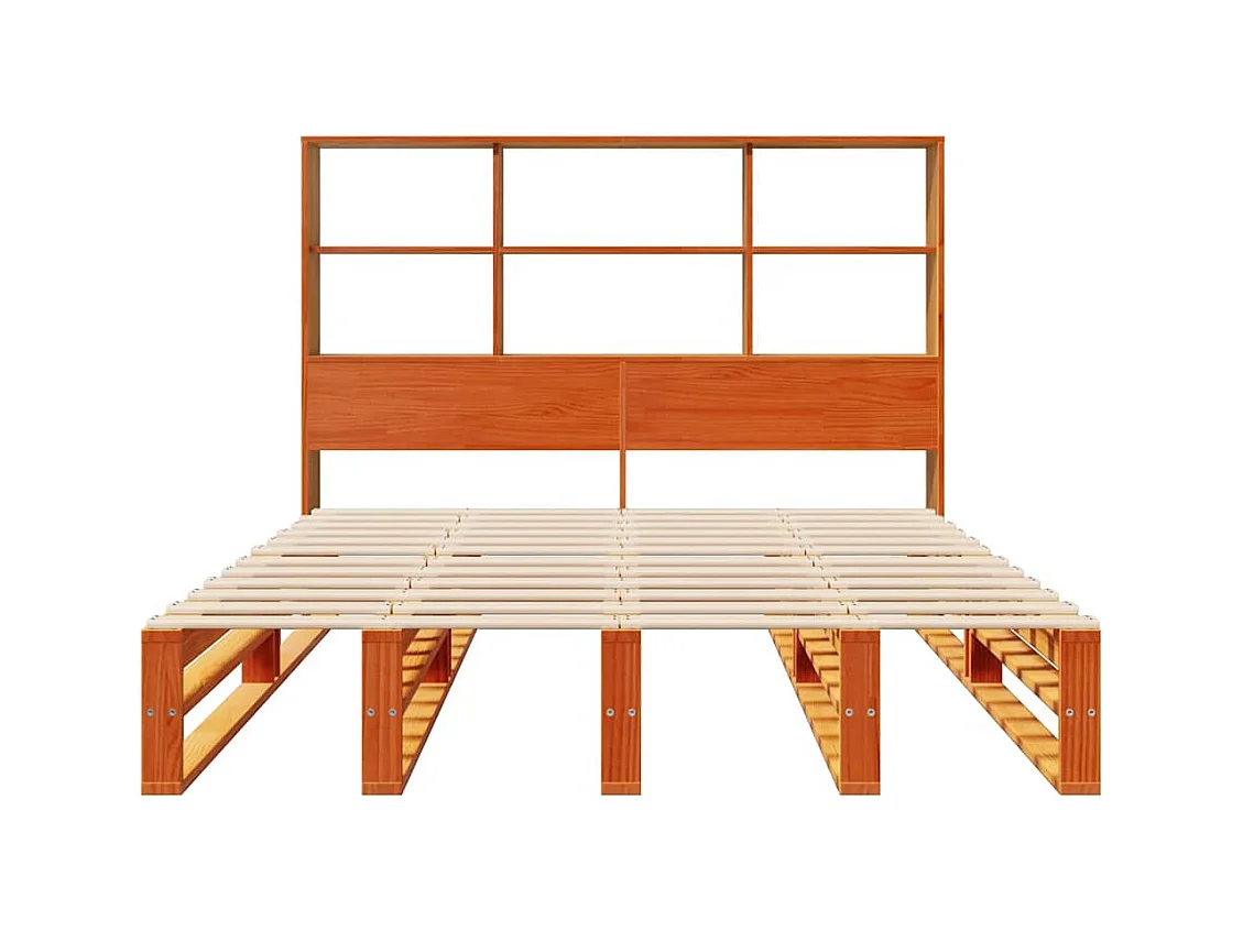 Cama librería sin colchón, color marrón cera, 140x190cm, madera maciza