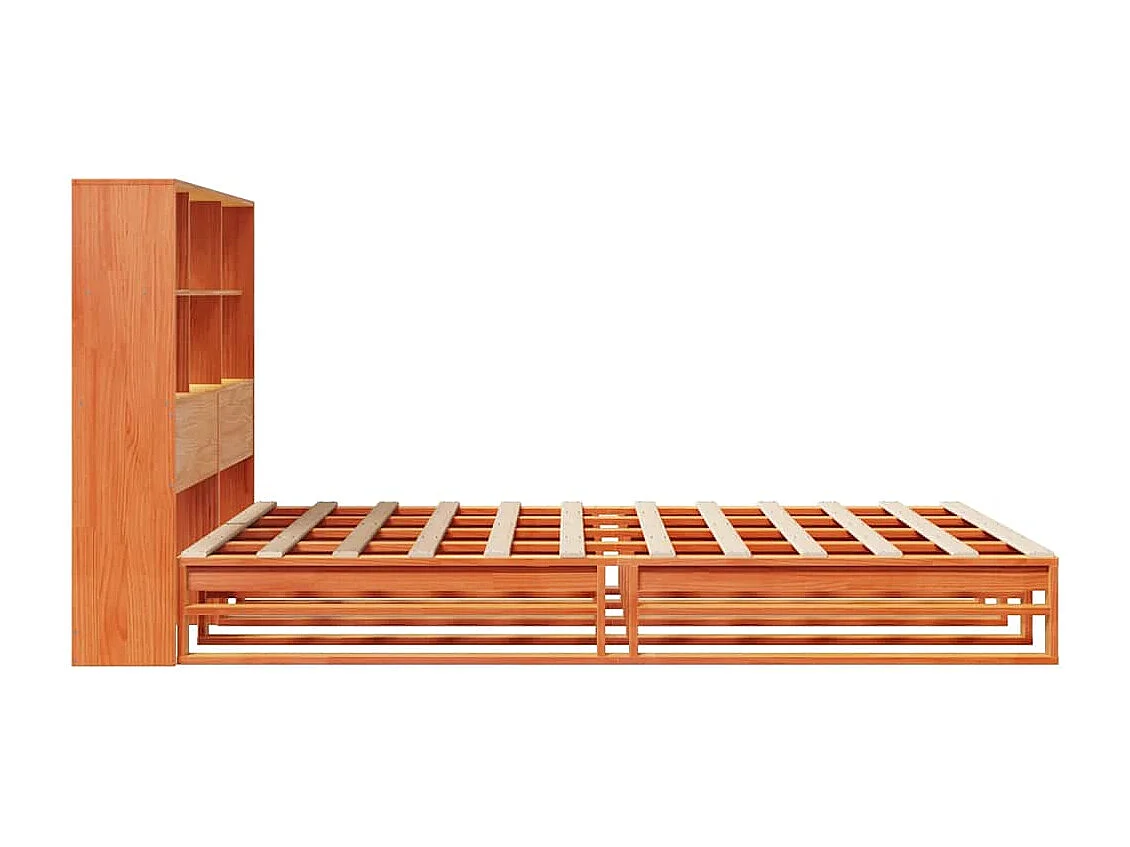 Cama librería sin colchón, color marrón cera, 140x190cm, madera maciza