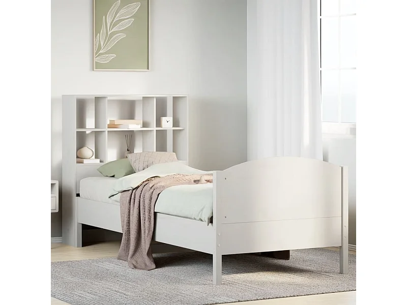 Letto libreria bianco senza materasso 90x200cm in legno massello di pino