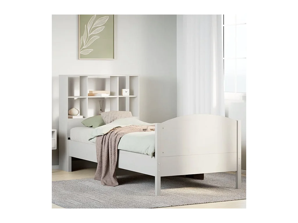 Letto libreria bianco senza materasso 90x200cm in legno massello di pino