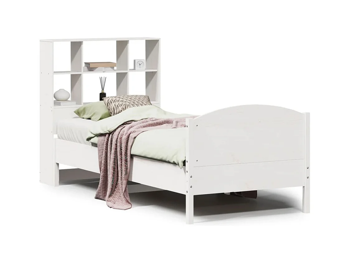 Letto libreria bianco senza materasso 90x200cm in legno massello di pino