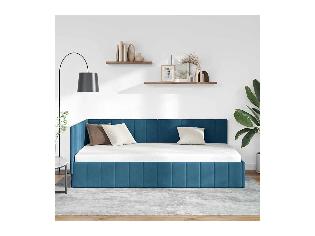 Estructura de cama esquinera con cabecero Azul 100 x 200 cm Terciopelo