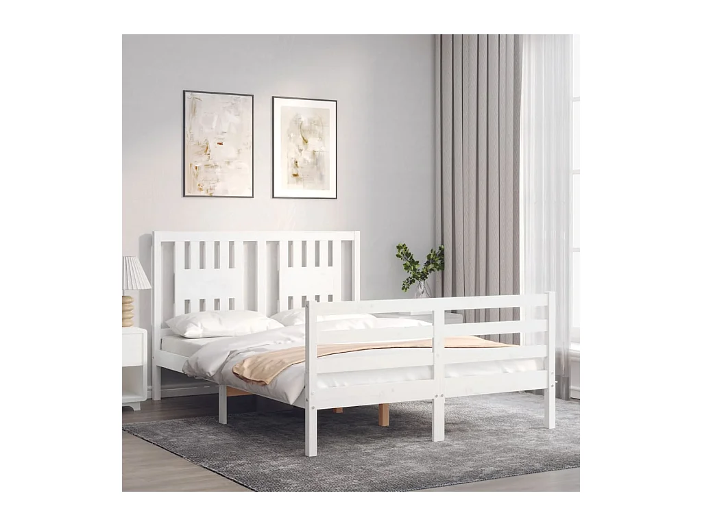 Bedframe zonder witte matras 140x190 cm massief hout