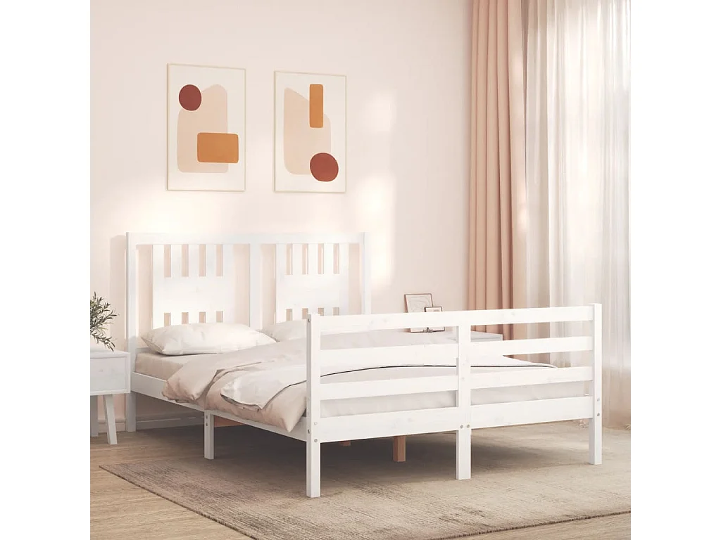 Estructura de cama sin colchón blanco 140x190 cm madera maciza