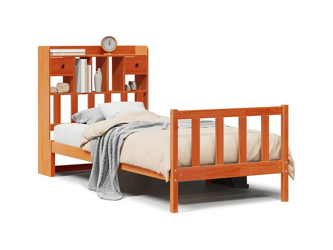 Lit bibliothèque sans matelas cire marron 100x200 cm pin massif