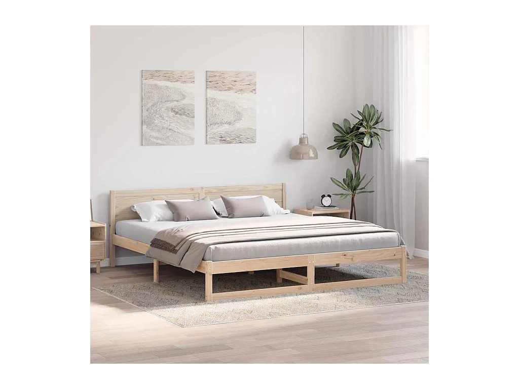 Struttura letto marrone 200 x 200 cm in legno massello di pino