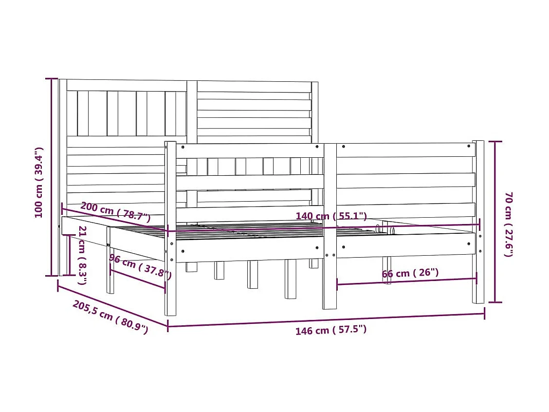 Cadre de lit sans matelas bois massif 140x200 cm